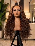 Light Brown Highlighted Water Wave Wig (360 Lace)
