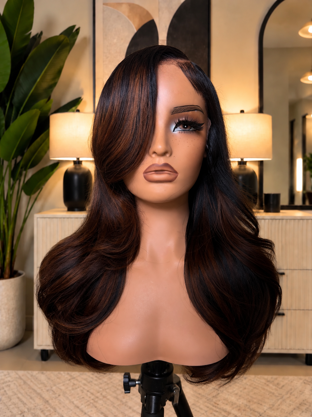 Choclotate Brown Highlighted Peacock Curls Wig (Lace Frontal)